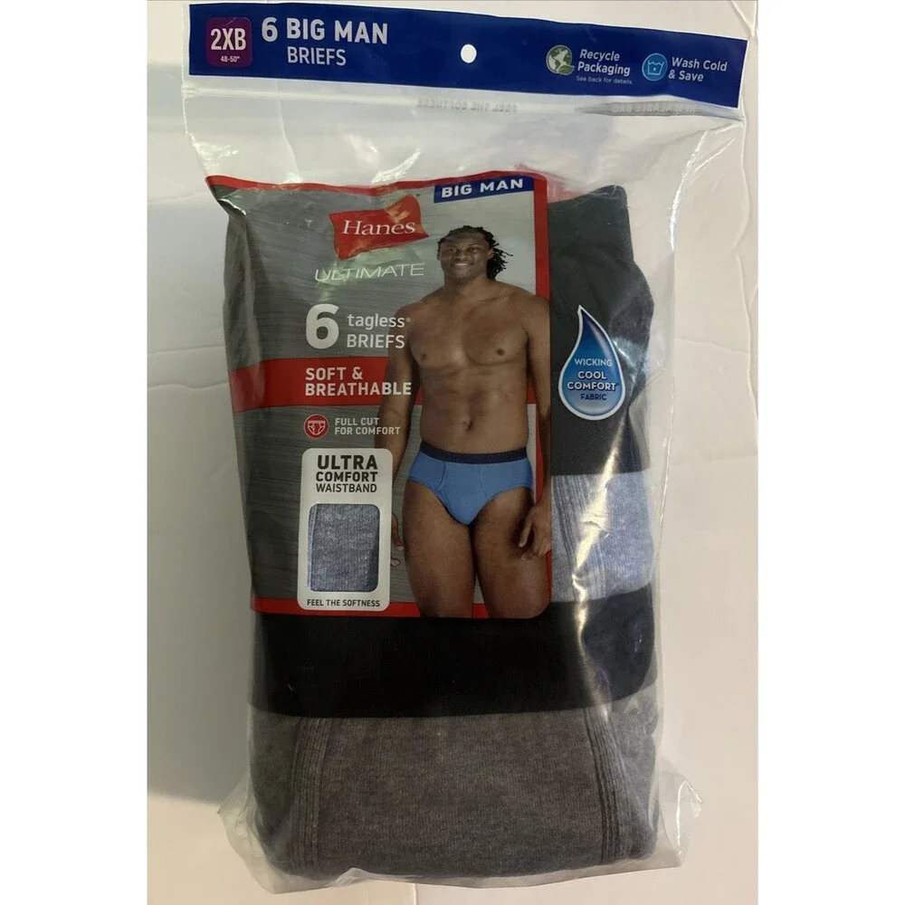 Hanes Briefs Men 2XB Multi Ultimate Big Man Tagless 6-Pack 7839B6 48-50” NEW